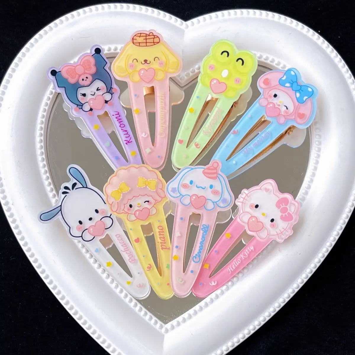 Sanrio Kuromi HairClips Kawaii Hello Kitty Cinnamoroll Kid Barrettes Hair Cartoon Accessories Hairpins Cute Girl Heart Gift