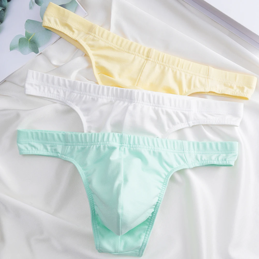 Men Sexy Briefs High Elastic G-strings Thongs Underwear Mid-rise U Convex Soft Solid Thongs Underpants
