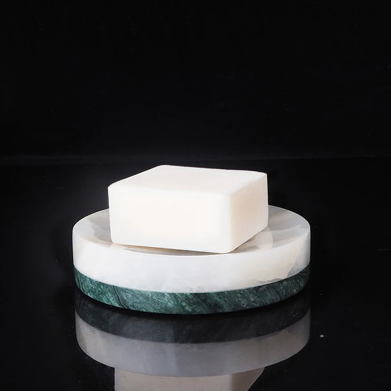 Indian Green and White Onyx Natural Marble Set of Bathroom Luxury Soap Dispenser Soap Dish Tissue Box Bathroom Accessories