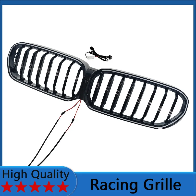 

For BMW 5 Series G30 2021-2023 Single Line Gloss Black LED Light Grille Front Bumper Grill Body Kit Accessories