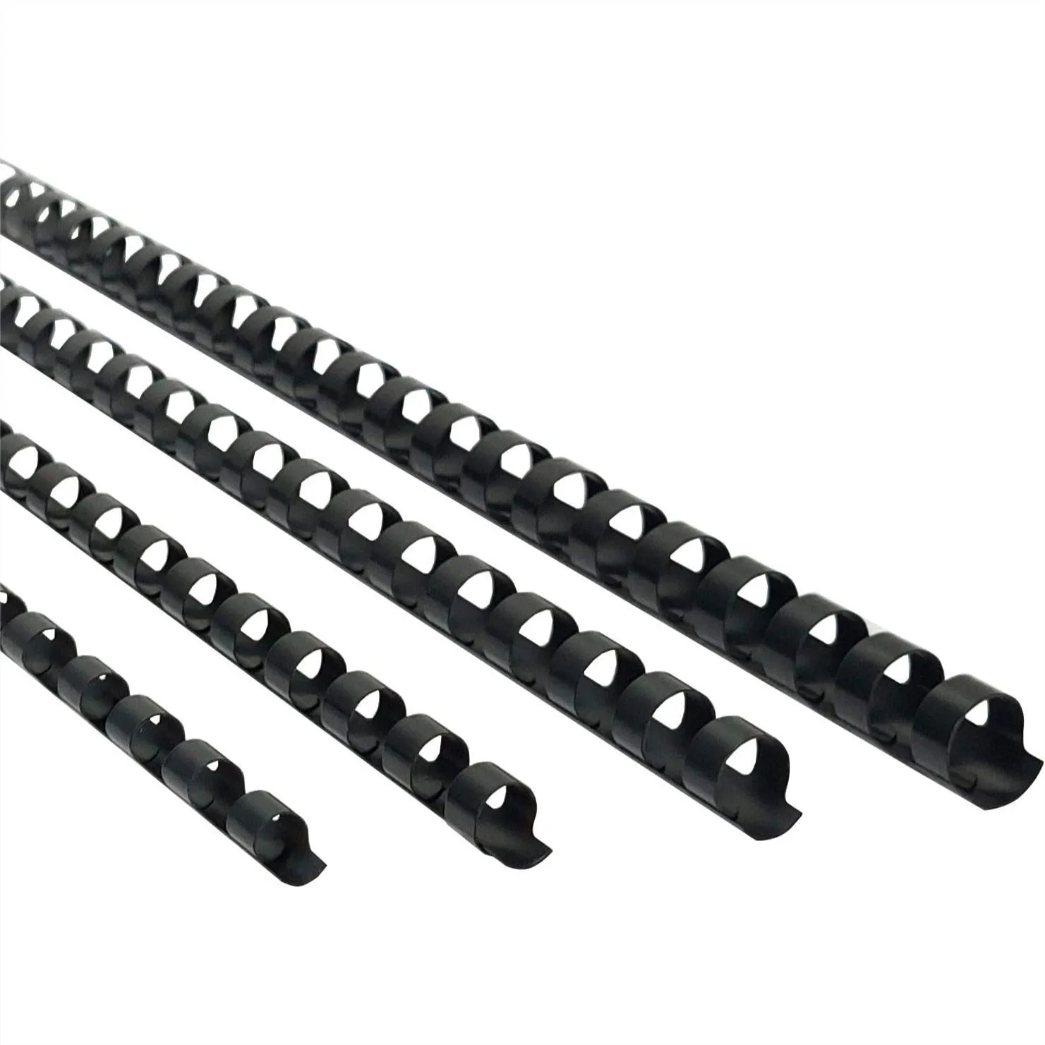 

Plastic Comb Binding Spines, 19-Ring Letter Size, 4-in-1 Pack (1/4", 5/16", 3/8", 1/2") for 20-90 Sheets, Black