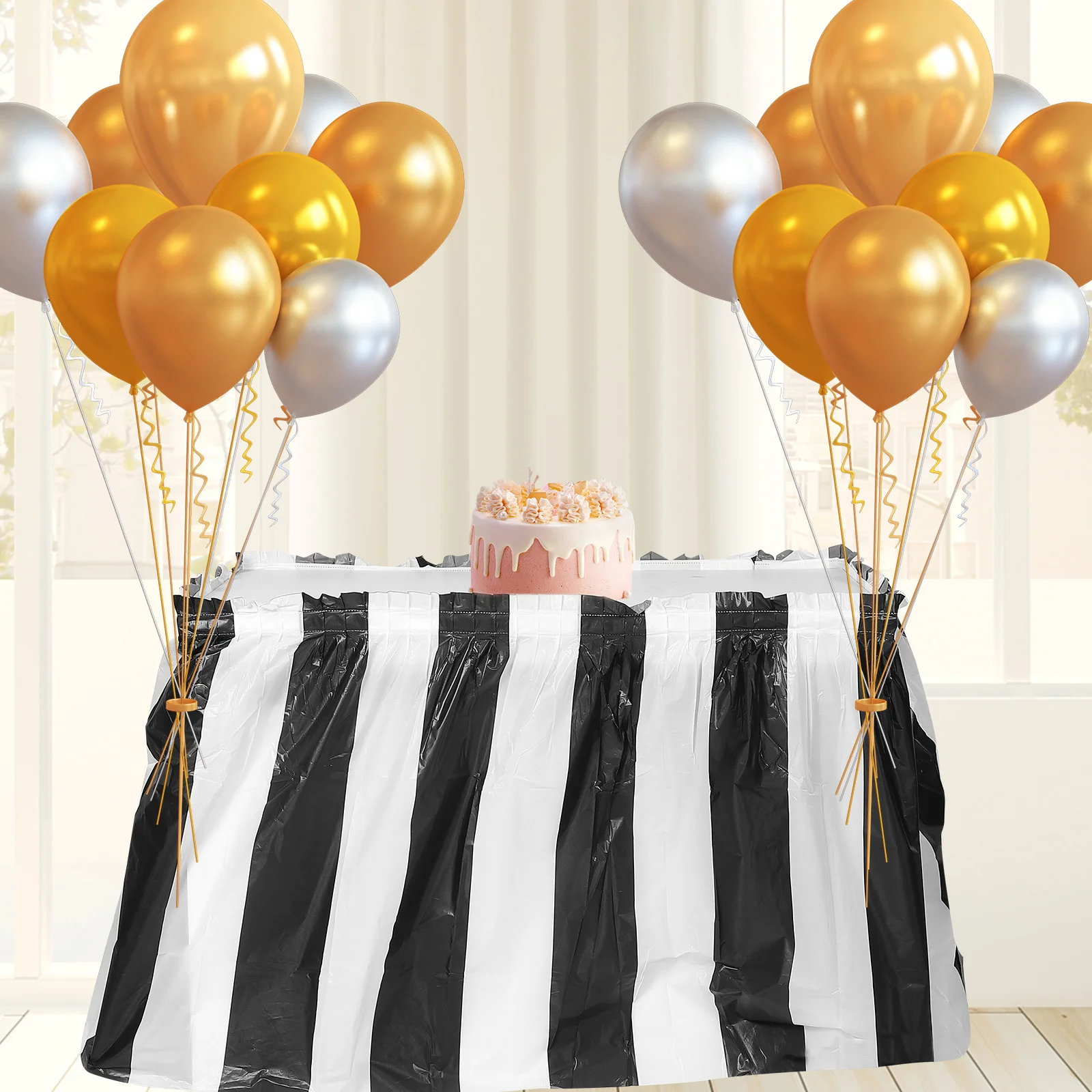 

Waterproof Plastic Table Skirt Festive Stripe for Birthday Party Rectangle Table Holiday Festival Party Decoration Photo Prop