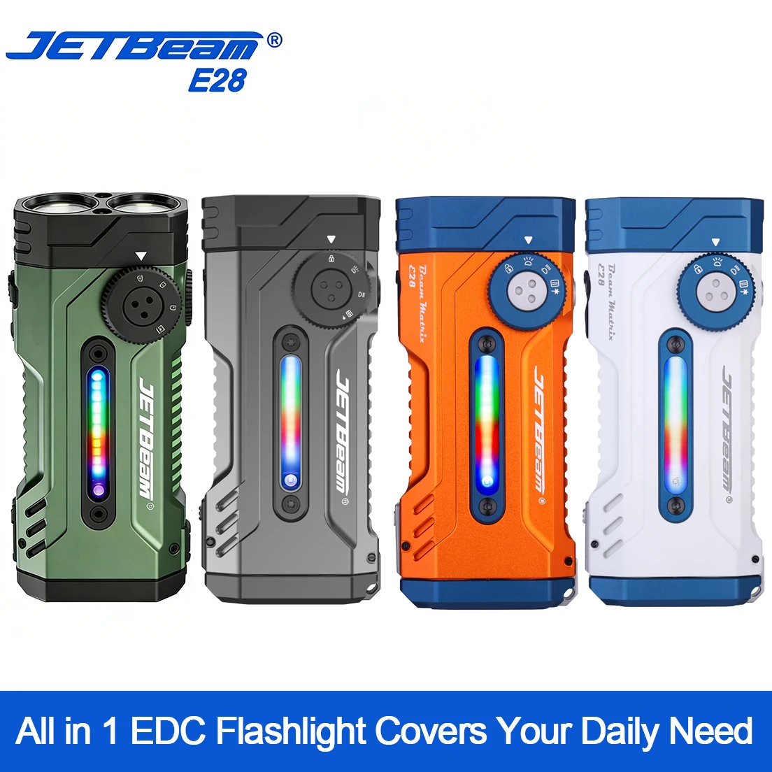 

Тактический фонарь JETBEAM E28 EDC с несколькими режимами, 3300 лм, перезаряжаемый, УФ-фонарь, черный свет, функция Power Bank, велосипедный фонарь