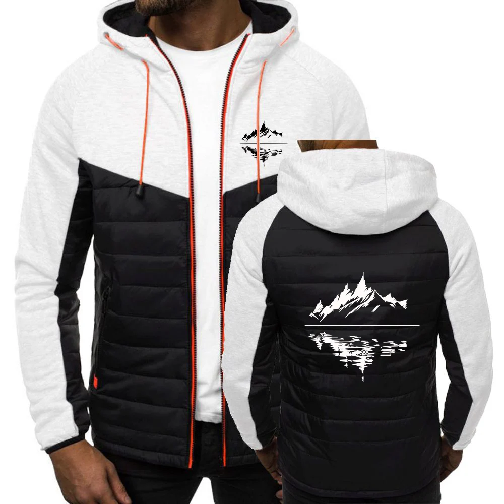 2026 Mountain Reflection Printing Autumn And Winter Men's New Seven Color Zipper Jacket Cotton Padded Premium Hoodies