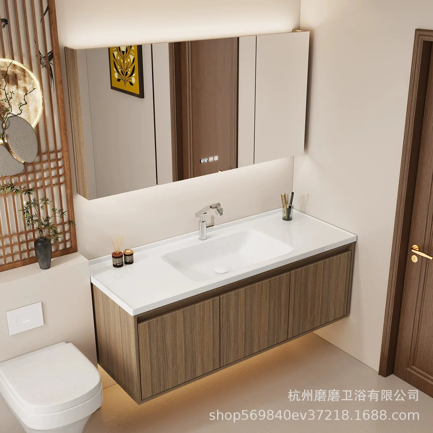Yjq all-aluminum walnut honeycomb aluminum ceramic integrated basin bathroom cabinet combination toilet face cabinet