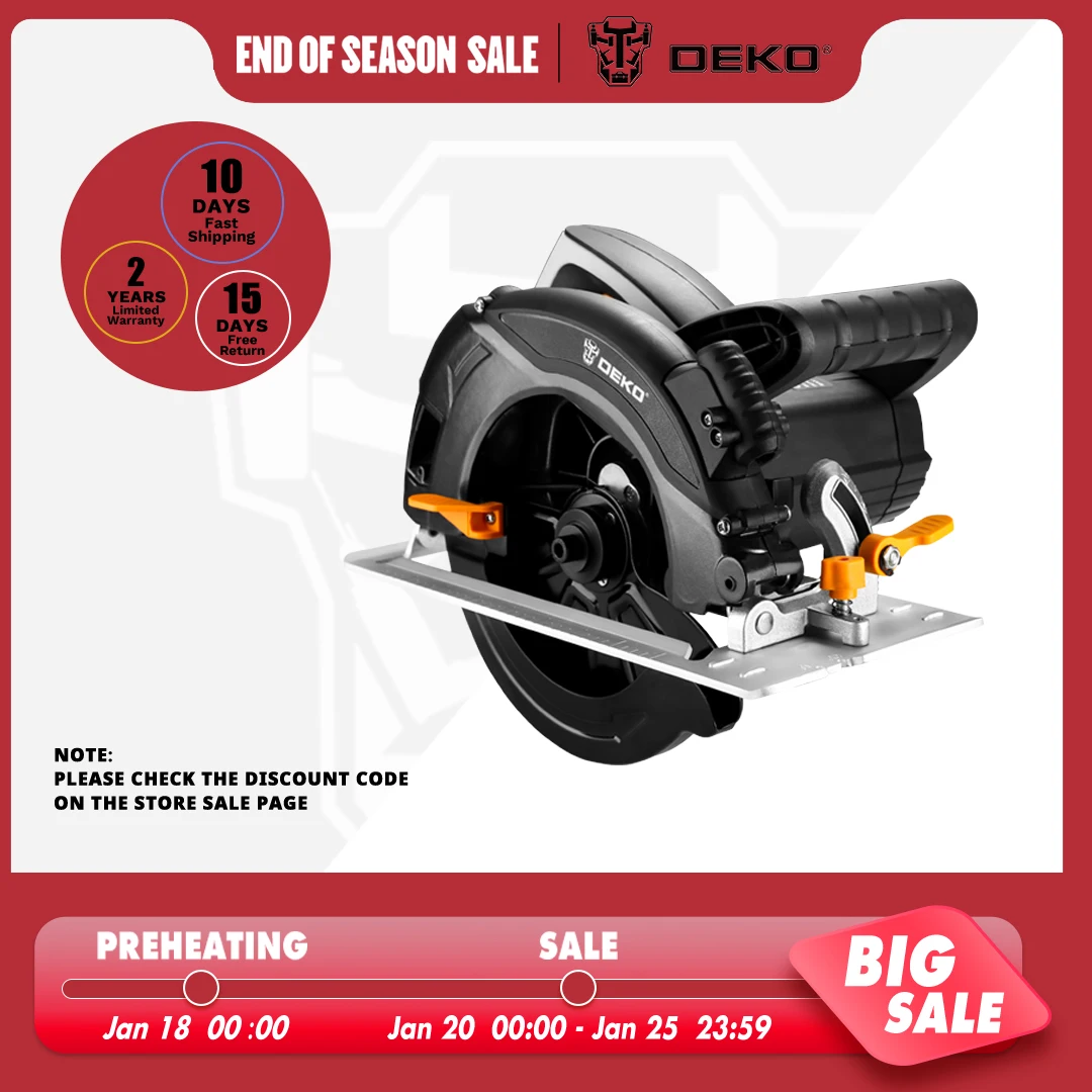 DEKO Circular Saw 1600W 185mm Power Tools Hand-held Machine for Stone/Wood/Metal/Tile Cutting Multi-function High Power