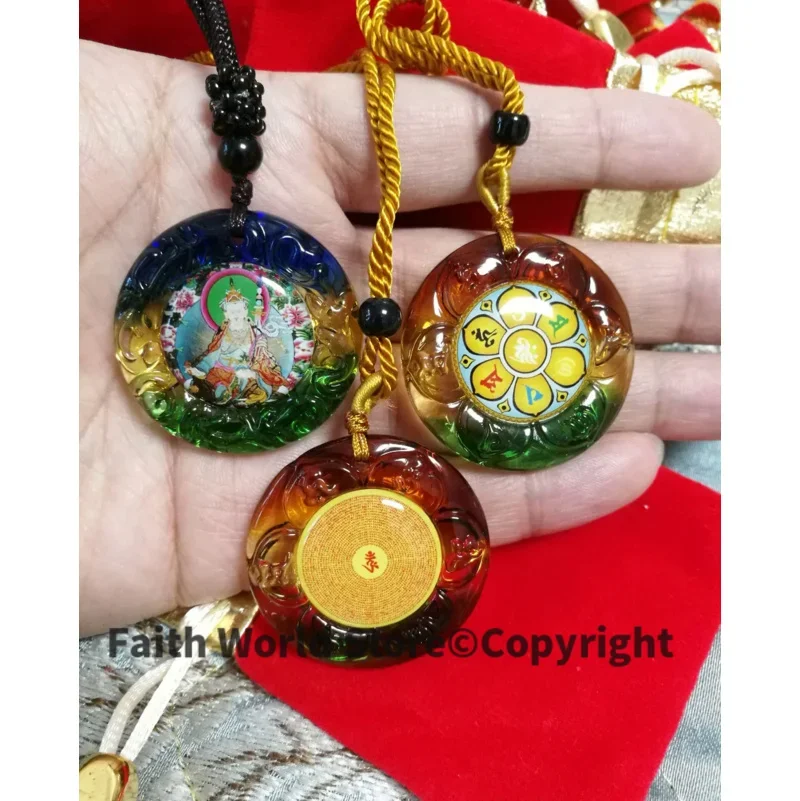 3PCS - Greco-Buddhist pocket travel efficacious Mascot # Guru Padmasambhava Buddha Mantra Safety symbol Crystal Pendant Amulet