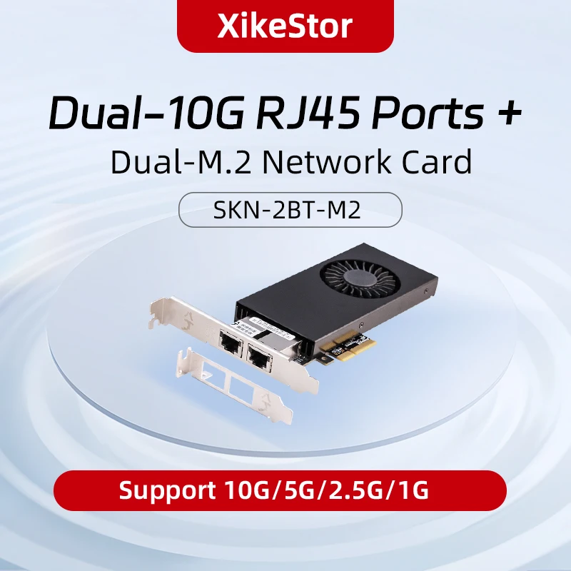 

XikeStor PCIE 3.0*4 Dual 10G RJ45 and Dual M.2 SSD Hybrid Network Card with Marvell AQC113C Chip Support 2* M.2 Nvme SSD