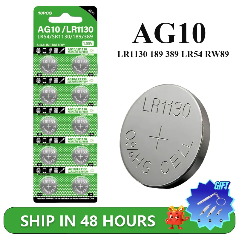 AG10 LR1130 189 389 LR54 RW89 L1131 Button Batteries For Watch Toy Remote SR1130SW AG 10 Cell Coin Alkaline Battery Carded Cheap