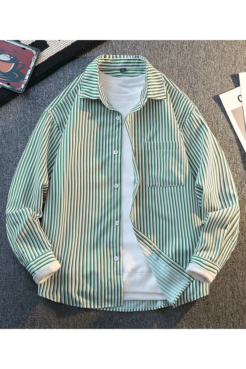 2025 spring/summer high-quality men's American workwear striped casual printed men's shirt pure cotton shirt