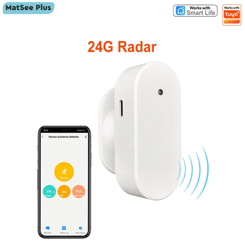 Capteur de présence humaine Smart Life Zigbee WiFi 24 GHz à radar à ondes millimétriques avec détection de mouvement, luminosité et distance, nécessite une passerelle