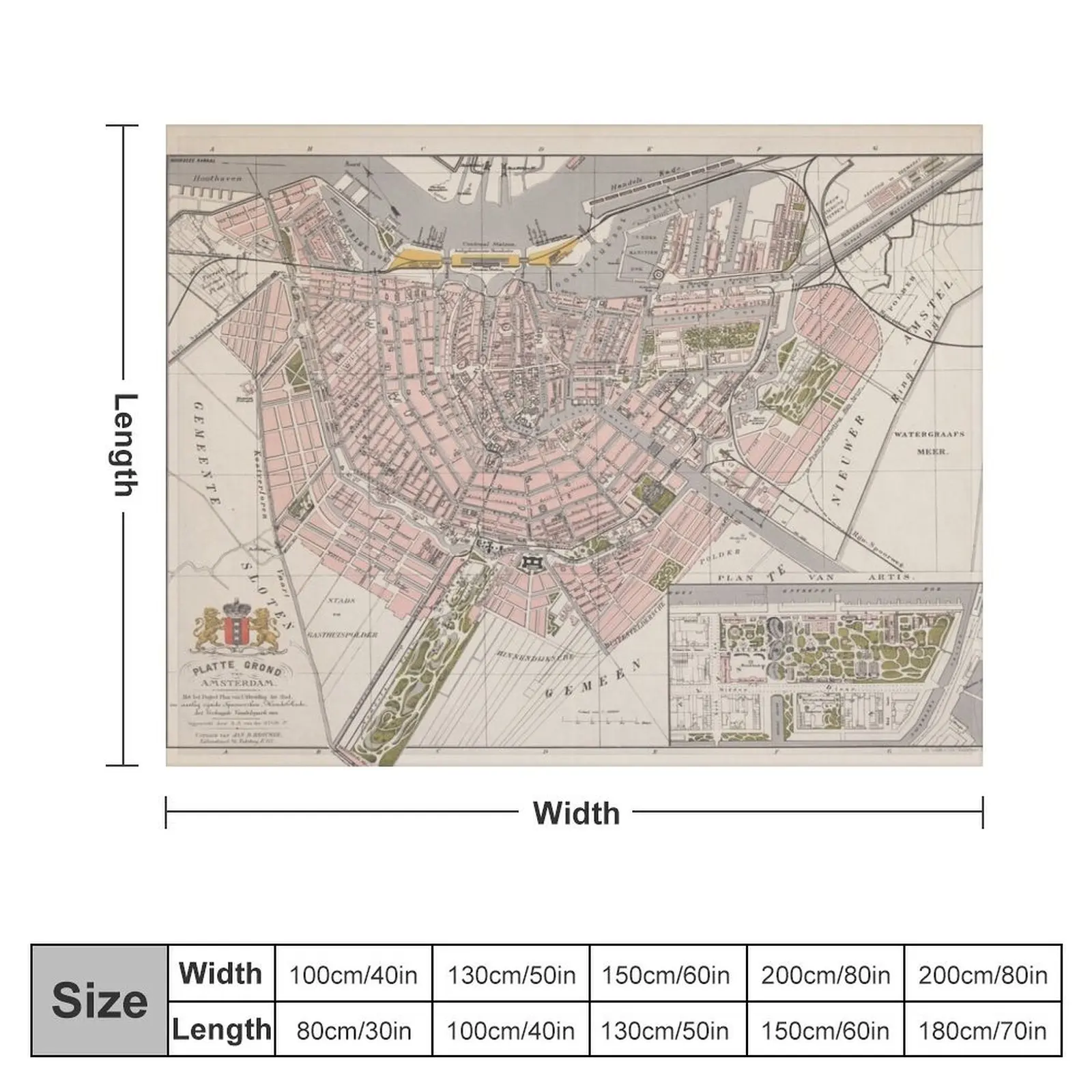 Vintage Map of Amsterdam (1878) Throw Blanket for sofa Vintage Blankets