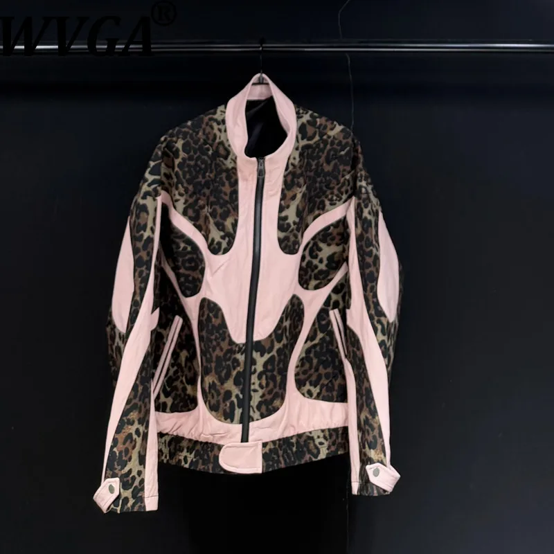 

WVGA Autumn Winter New Men Tide Printed Patchwork Trendy Long Sleeved Jackets Niche Chic Casual Zipper Stand Collar Coats W17446