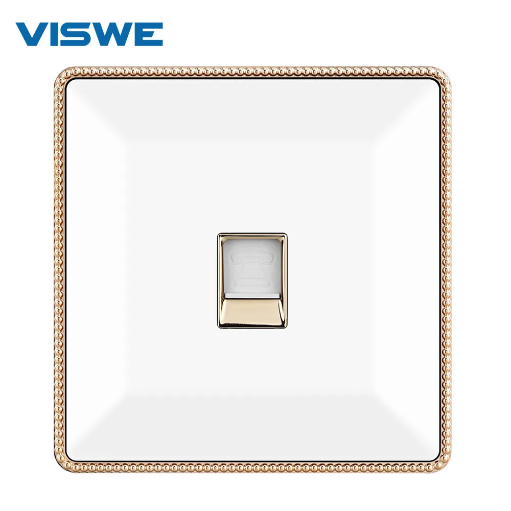 VISWE Universal Telephone Outlet RJ11 TEL Jack Wall Electrical Socket Acrylic Panel with gold border