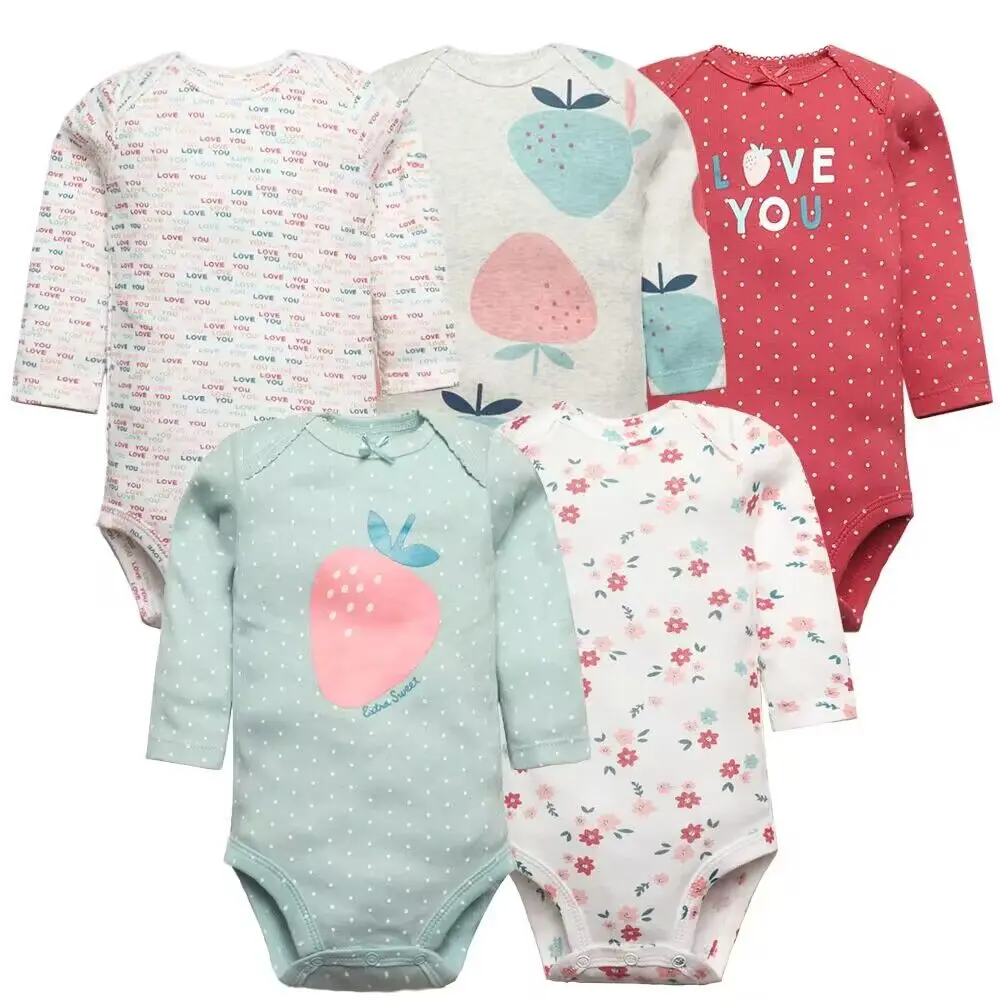 5Pcs Baby Girls Clothes Newborn Girl Rompers 100% Cotton Kids Jumpsuits Long Sleeve Toddler Clothing Infant Bebe Clothes