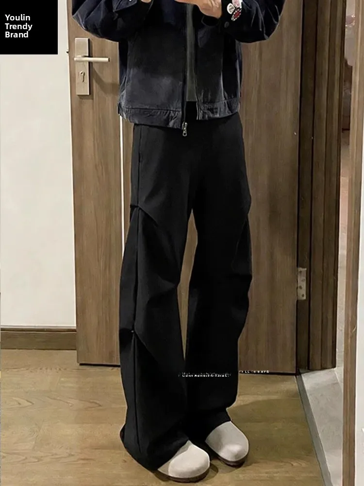 

Cleanfit Bla Pleated Men's Casual Pants Spring Season Drapey High-End Feeling Cool Sle American Micro Flared Legs