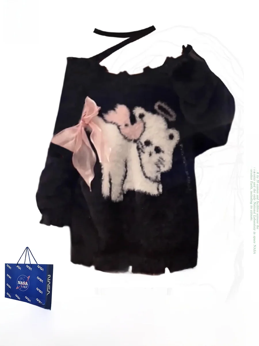 

Норковый свитер в американском стиле в стиле ретро, женский осенне-зимний ленивый свитер, элитный вязаный топ с узлом