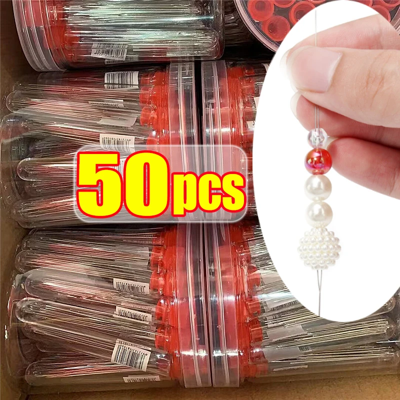 5/50PCS Beading Needles Seed Beads Needles Big Eye DIY Beaded Collapsible Beading Pins Open Needles for Jewelry Making Tools