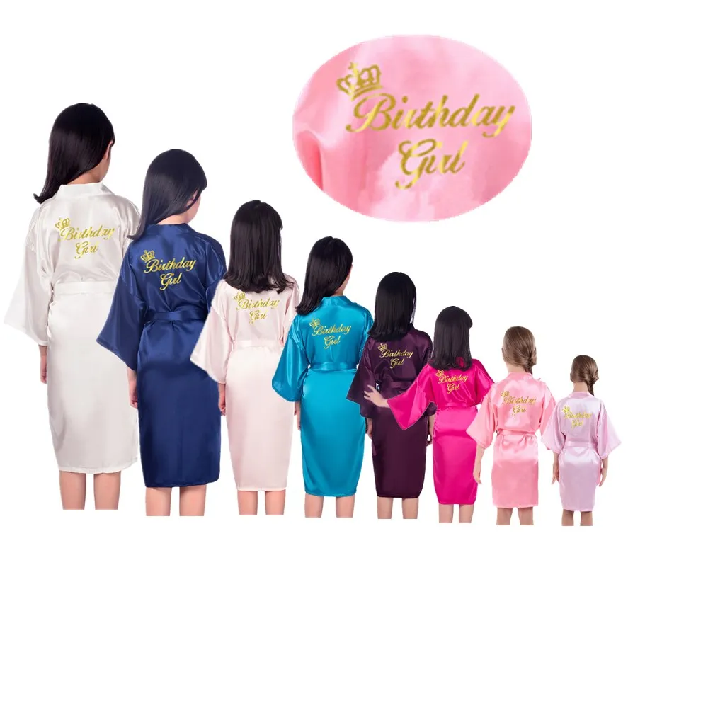 Wholesale Birthday Girl Gold Glitter Girl Robes Children Satin kimono Solid Color Kids Sleepwear for Birthday Spa Party D63