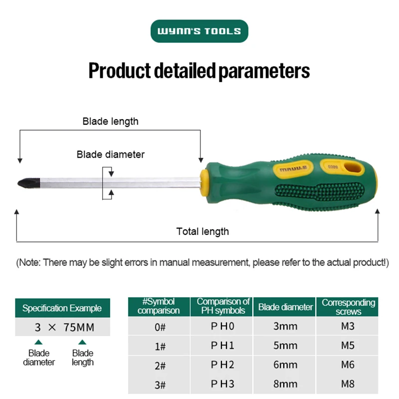 WYNN'S 3-8 مللي متر مشقوق ومفك فيليبس مع مقابض لينة النهاية نصائح مغناطيسية صناعة المسمار أدوات المنزل المنزل سائق بت