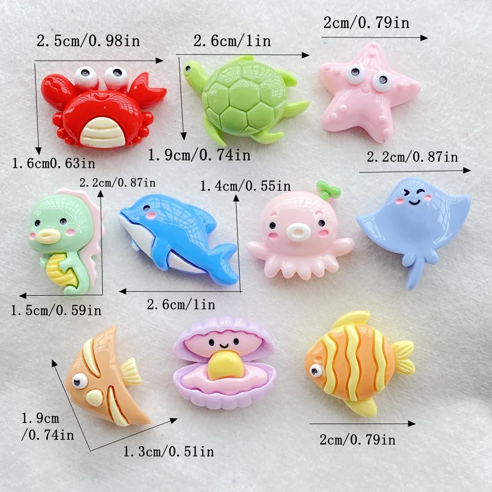 10Pcs cartoon featuring crabs whales seahorses octopuses turtles Flat Back Scrapbooking DIY Jewelry Craft Decoration Accessories