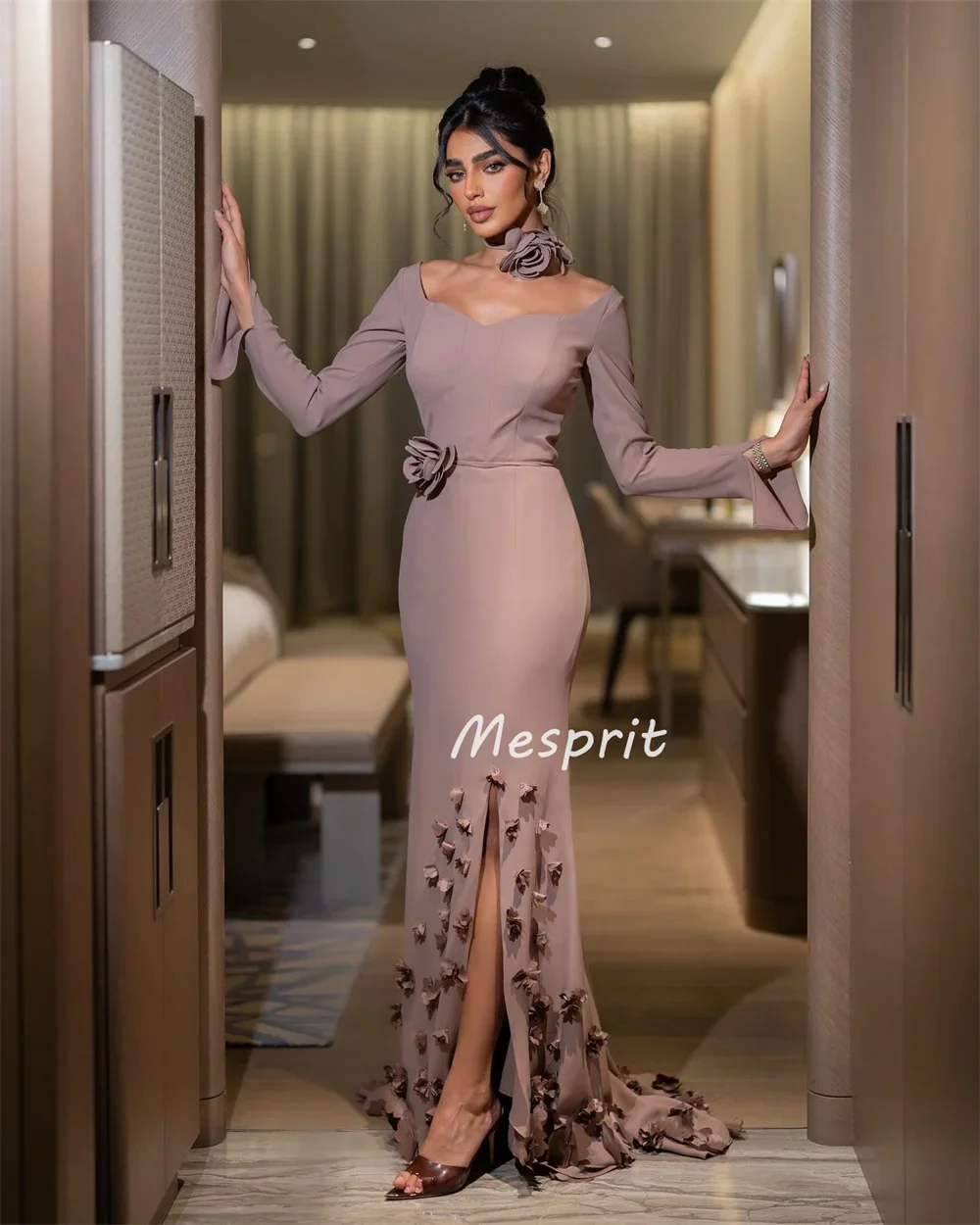 Customized Intricate Elegant Jersey Applique Flower Pleat Mermaid Off-the-shoulder Long Dresses Bespoke Occasion Dresses Exquisi