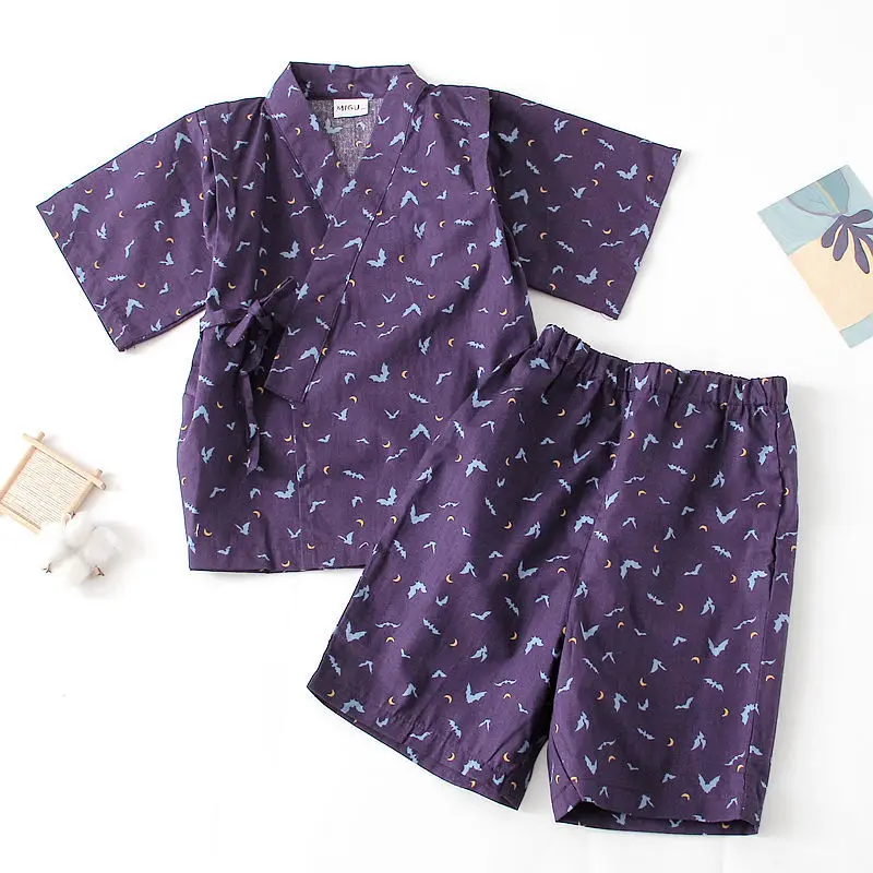 Pyjama kimono à manches courtes en coton pour enfants, vêtements de maison de style japonais, vêtements de nuit à lacets, simple et créatif, LC960, ensemble de 2 pièces