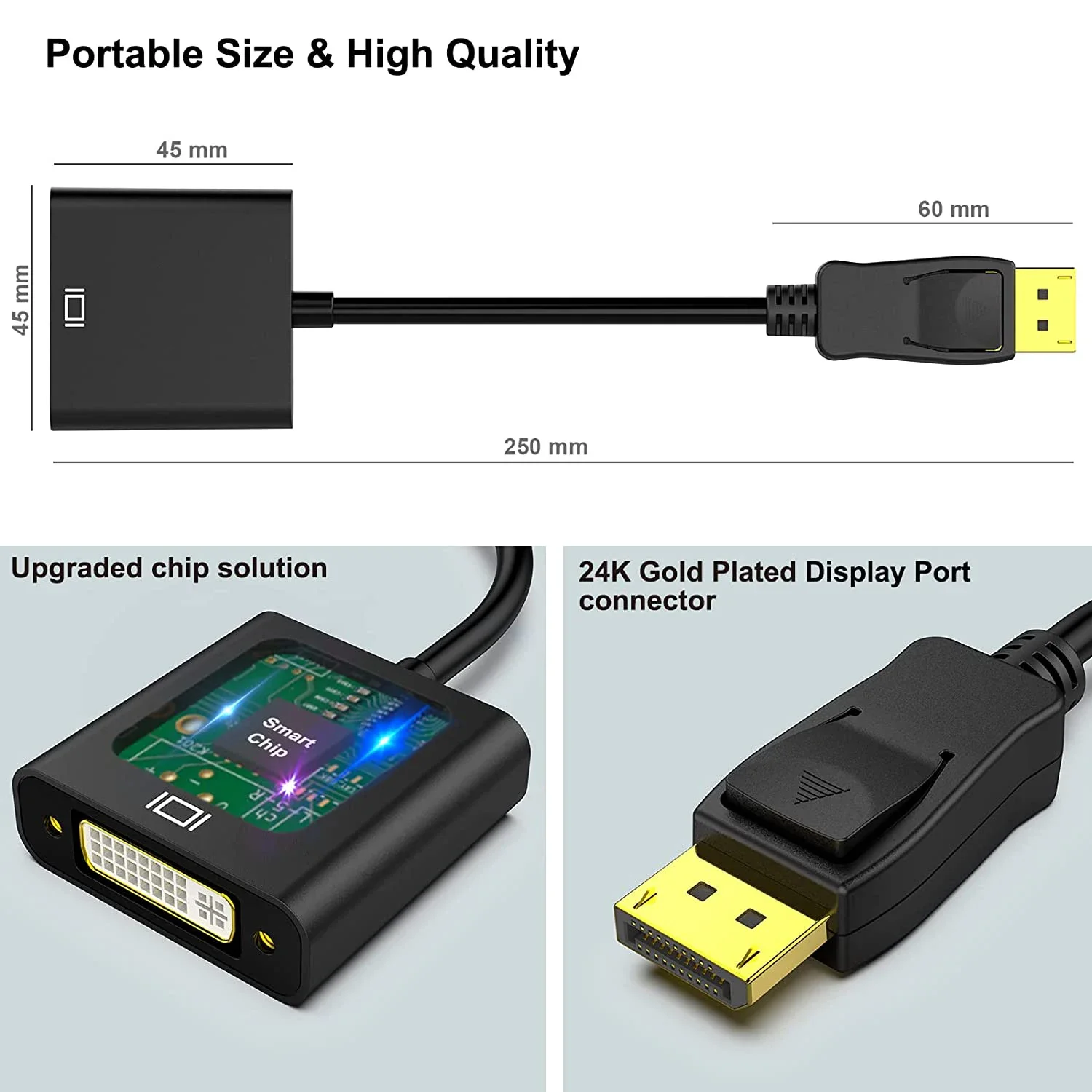 DisplayPortable 1.2 a DVI-D cabo adaptador de ligação única, 1080P, DP macho para conversor DVI fêmea para desktop, laptop, monitor, projetor