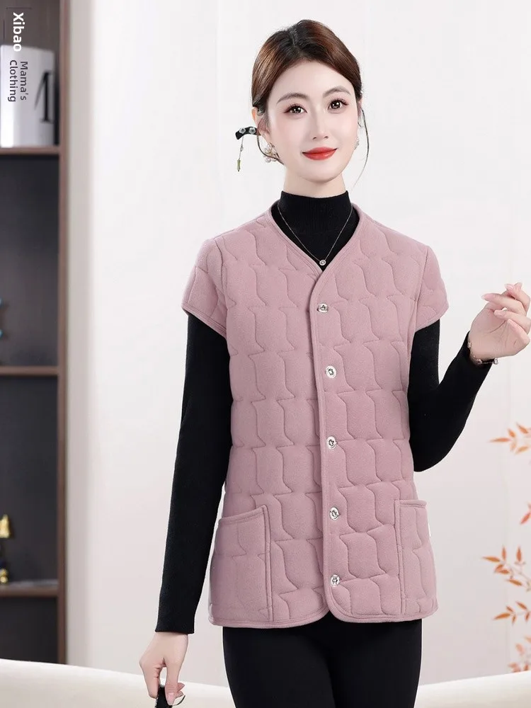 

Теплый флисовый жилет для женщин, модный, приталенный, терможилет, верхняя одежда для зимы, мягкий, уютный, больших размеров, для мам, повседневный, с V-образным вырезом