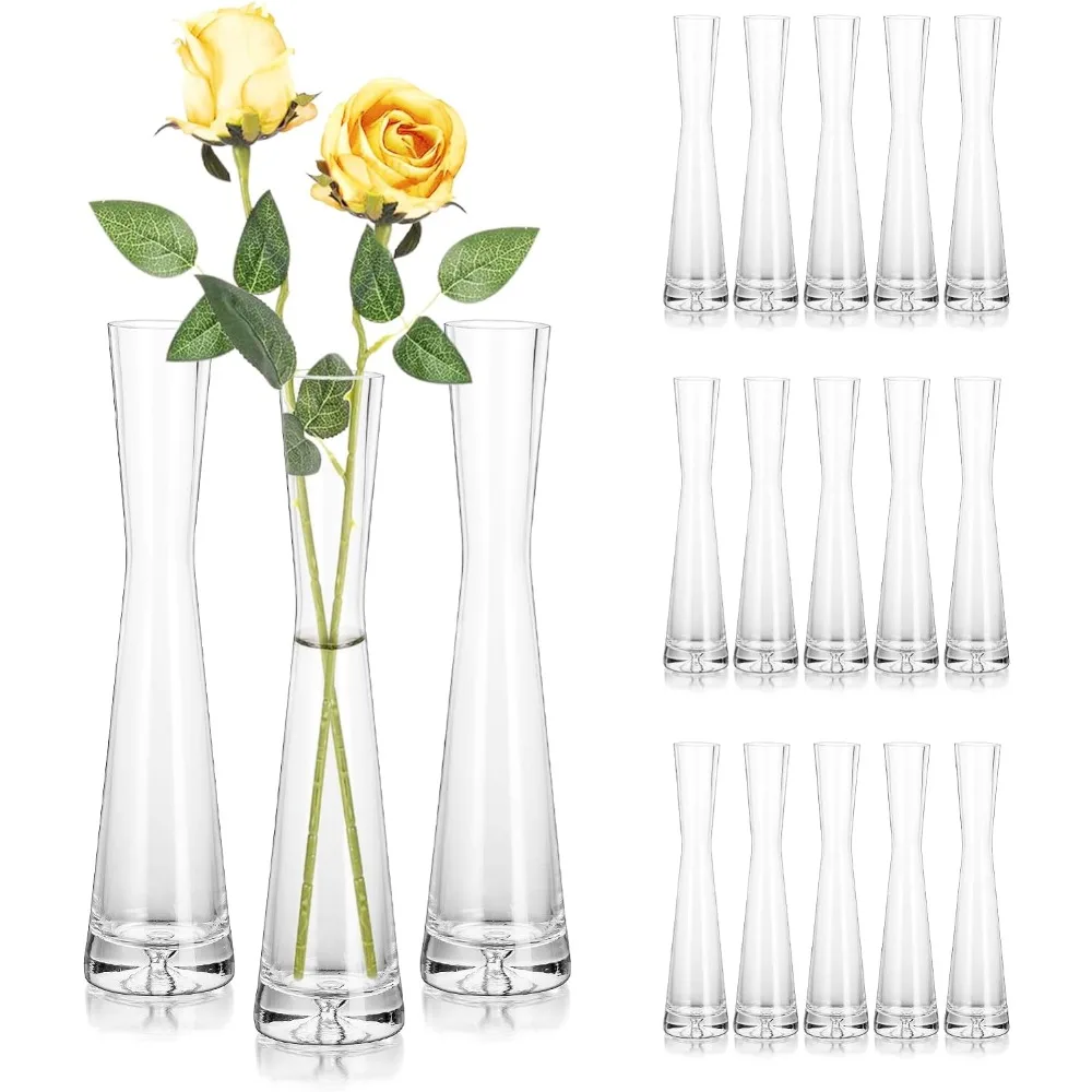 Glass Bud Vases for Centerpieces Set of 18, Handmade Modern Clear Small Skinny Decorative Single Flower Vase