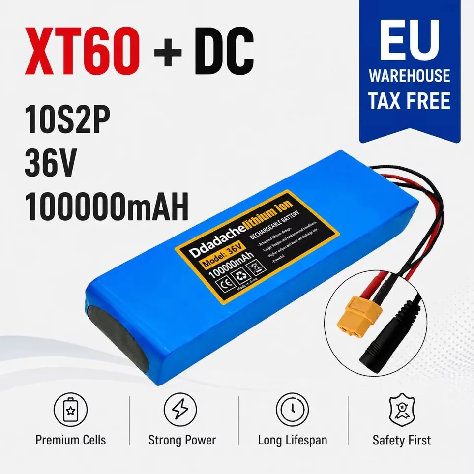 Hochwertige Original 36V 10S2P 100000mAh E-Bike wiederaufladbare Lithium-Batterie, 250W-1000W Hochleistungsmotor, geeignet für urbane Elektroroller.
