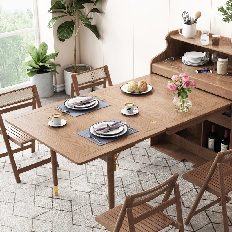 Nordic Multifunctional Storage Folding Countertop Modern Adjustable Dining Table Set Foldable Estes Wood Luxury