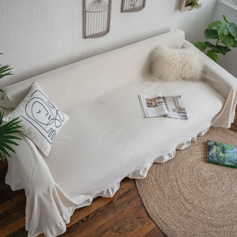 Elegant Multi Functional Couch Chair Cover Thick Retro Sofa Cover Plain Color Garden Flounces