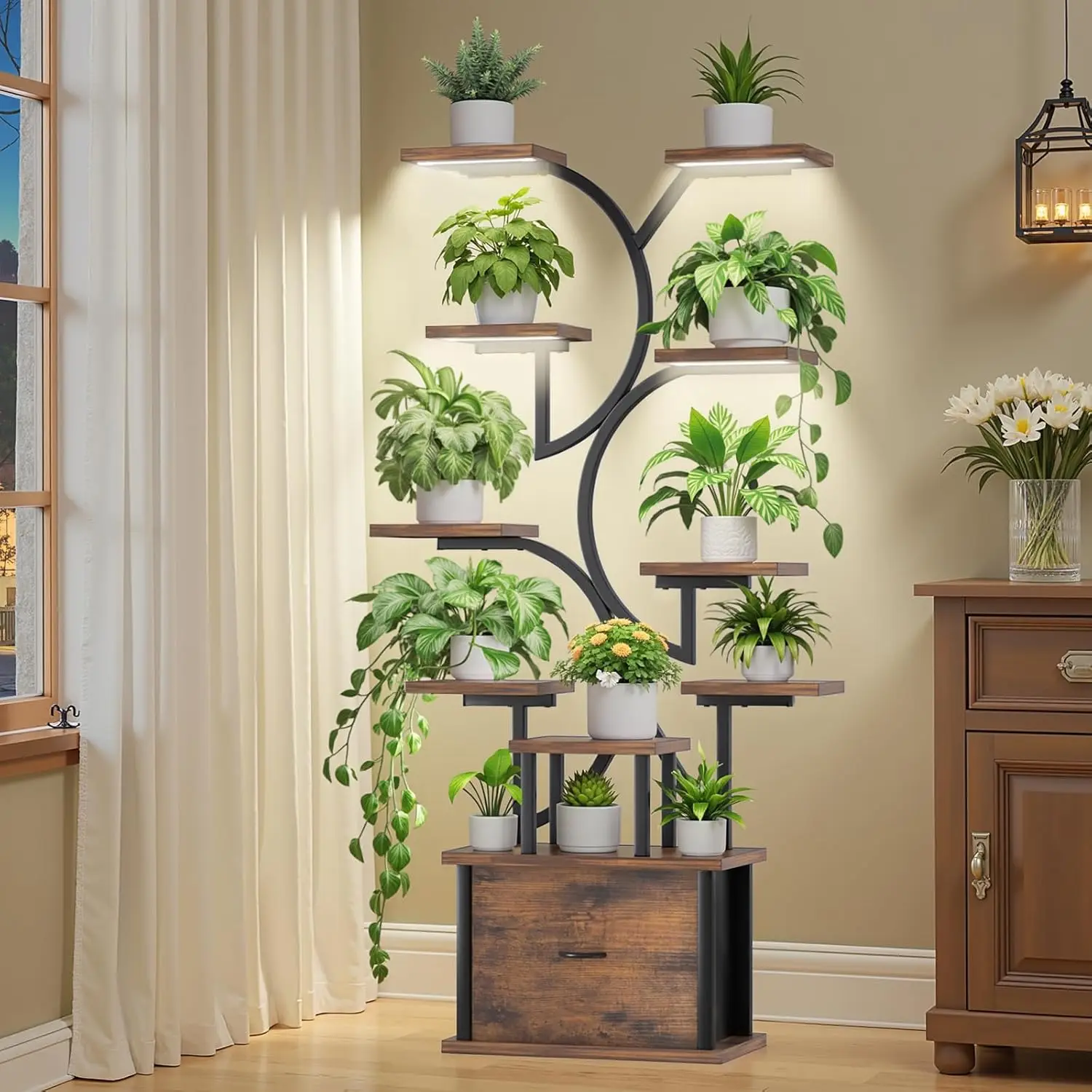 

Plant Stand Indoor with Grow Lights - 11 Tiered Shelf with Drawer, 65" Corner Stands for Indoor , Stand