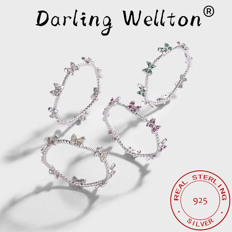 

Creative Rainbow Twist rope Butterfly Insect Yellow Ruby Couple Ring For Women 100% Original Sterling Silver Valentine Jewelry