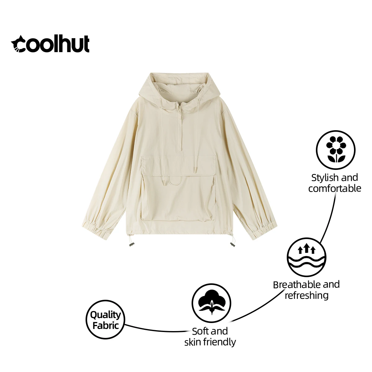 

COOLHUT женская горная уличная куртка с капюшоном и полумолнией, летняя легкая солнцезащитная рабочая одежда, походная ветровка