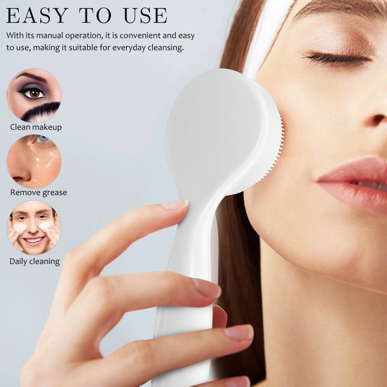

3pcs Facial Cleansing Brush Gentle Silicone Bristles Efficient Cleaning Detachable Heads Easy Grip Face Scrubber Shower Skin