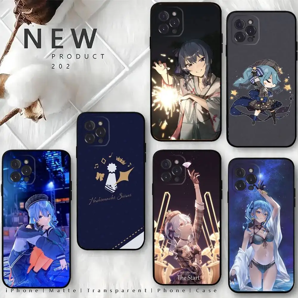 

Hoshimachi Suisei Phone Case For iPhone 16,15,14,13,12 Mini 11 Pro XR,X,XS,MAX 7,8 Plus Silicone Cover Soft Black