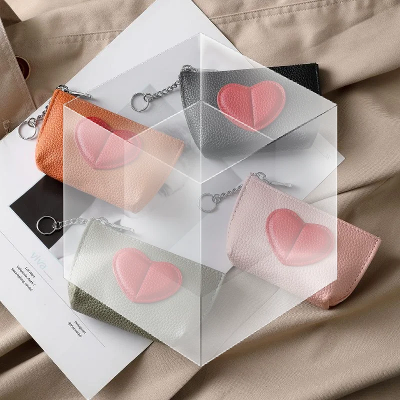 Women's PU Mini Coin Purse Fashion Heart-Shaped Keychain Wallet Color-Blocking for All Occasions