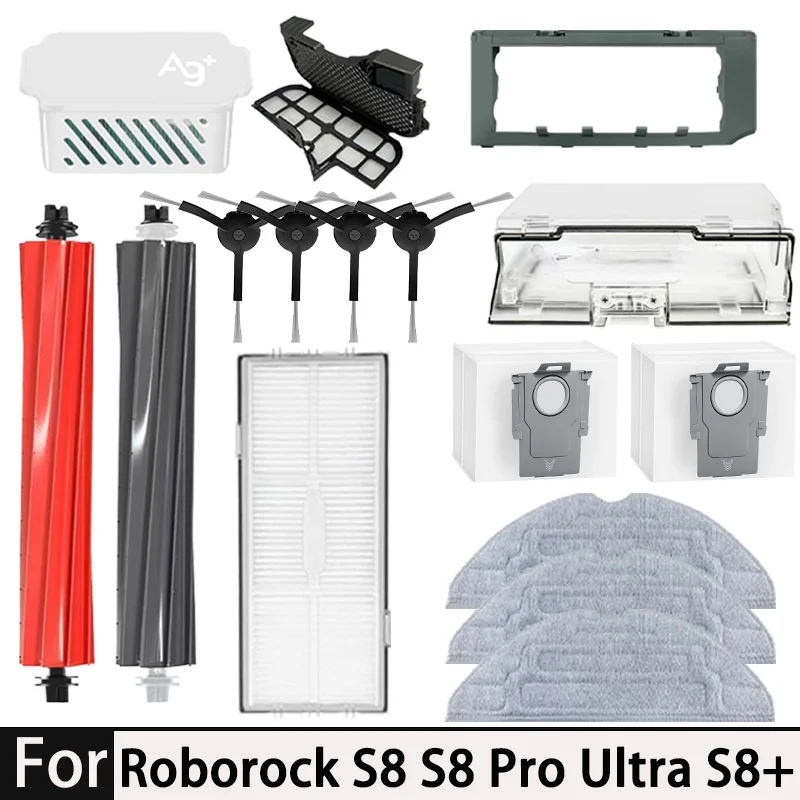 

24 pieces of accessories for Roborock S8 / S8+ suction robot with 2 main brushes 6wipes 6 filters 6side brushes 6cleaning brush