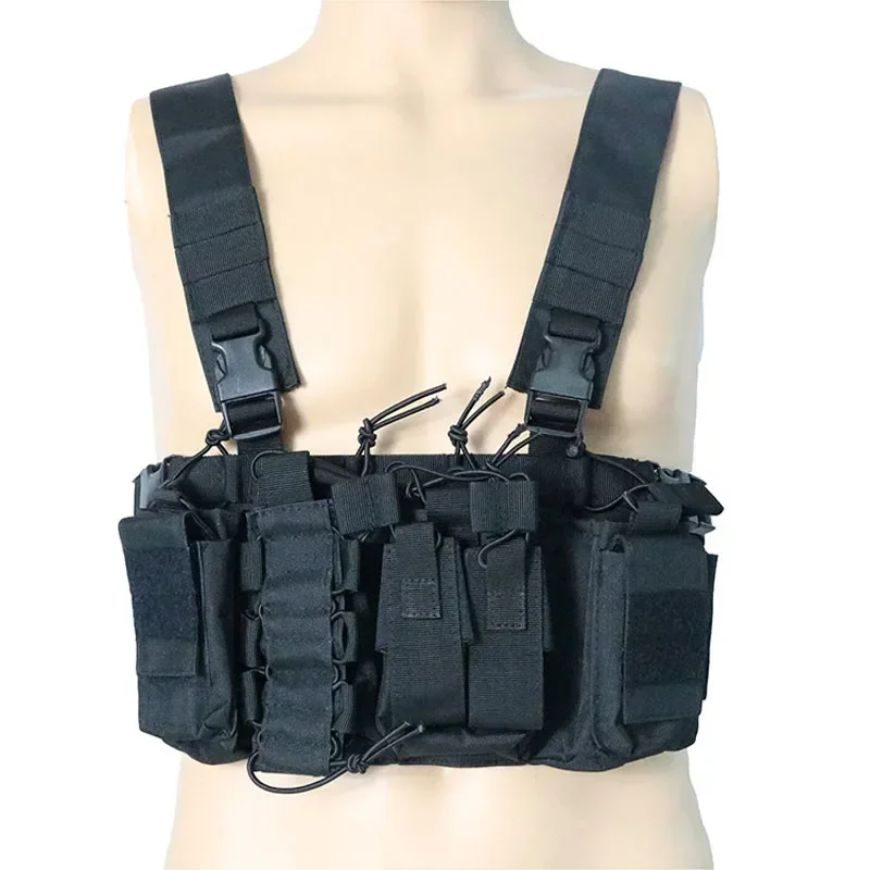 FG atacs Tactical Chest Rig Bag Molle Airsoft Vest with Magazine Pouch Holster Hunting Functional Two Way Walkie Talkie Holder