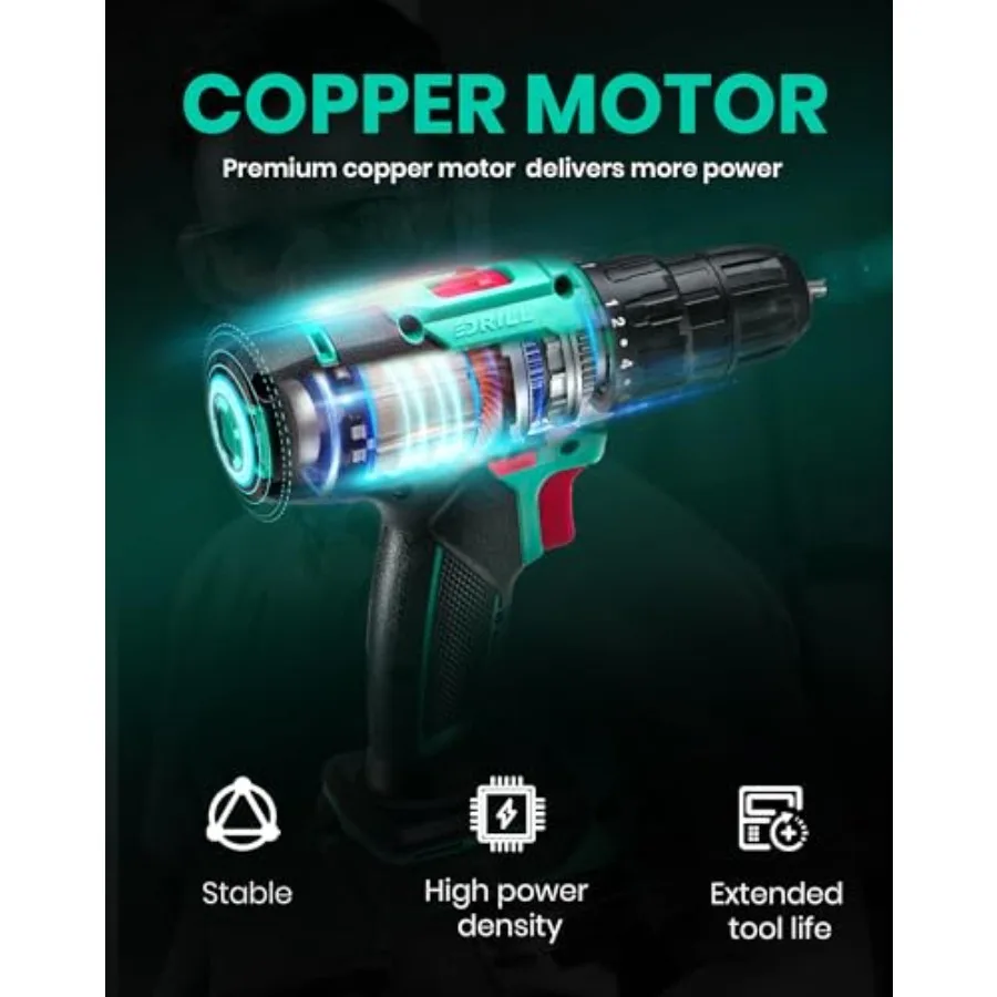 336 inlbs 토크와 3/8 무키 척이 있는 무선 드릴 세트 DIY 홈 프로젝트용 전동 드릴 2.0Ah 배터리 포함