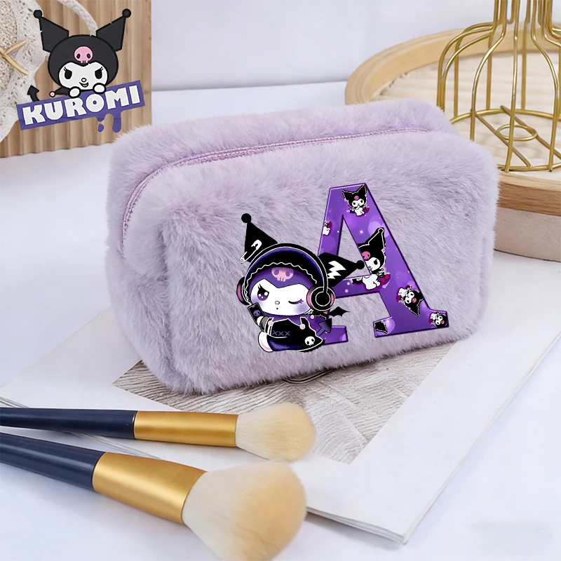 

Sanrio Kuromi Kawaii Fluffy Makeup Bag Women Portable Cosmetic Bag Female Cute Cosmetic Pouch Travel Organizer Toiletry Bag Gift