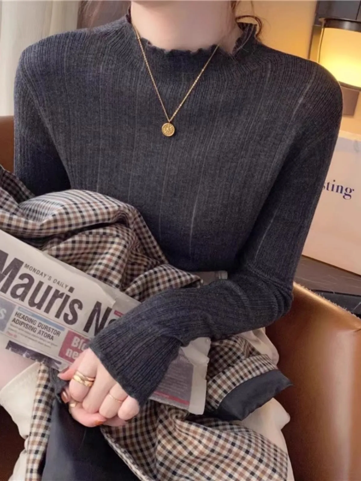 

Women's f High Collar Base irt Inner Wear ey Knitted Sweater Small Fraance Sle Autumn Winter New Arrival Polyester...