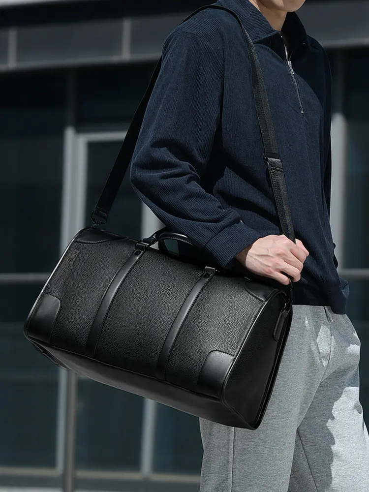 Men's Travel Tote Handbag Casual PU Leather Bag 15.6 inch Laptop Male Gym Fitness Luggage Duffle Shoulder Business OL Bag