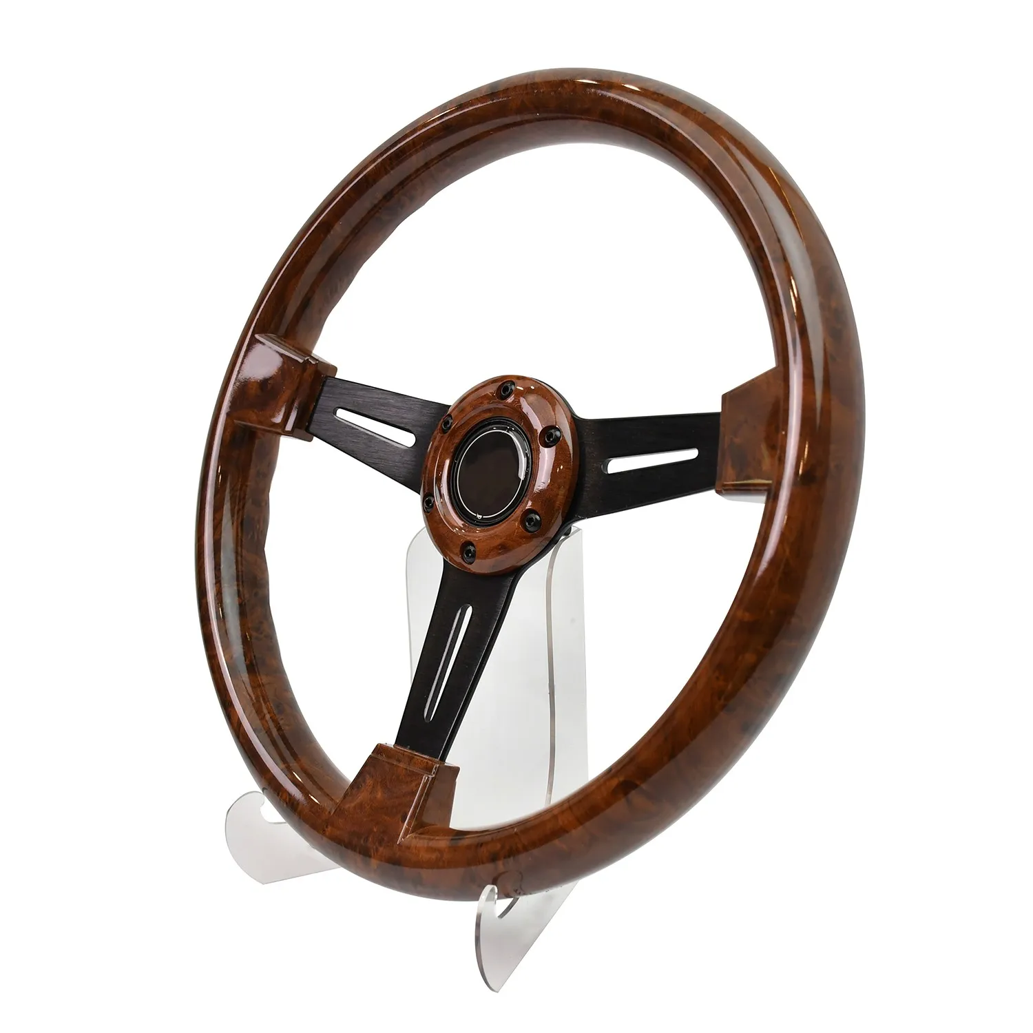 Car Universal Sport Racing Modified Upgraded Steering Wheel 14Inch Vintage Wood Grain Luxury ABS Deep Dish Steering Wheel
