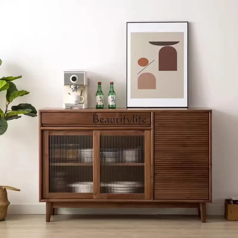 

*FG44Black walnut dining side cabinet Nordic all solid wood Chinese-style Japanese living room storage side cabinet