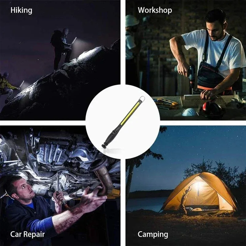 New COB LED Flashlight Magnetic Work Light USB Rechargeable Torch Hook Portable Lantern Inspection Light Camping Car Repair Lamp