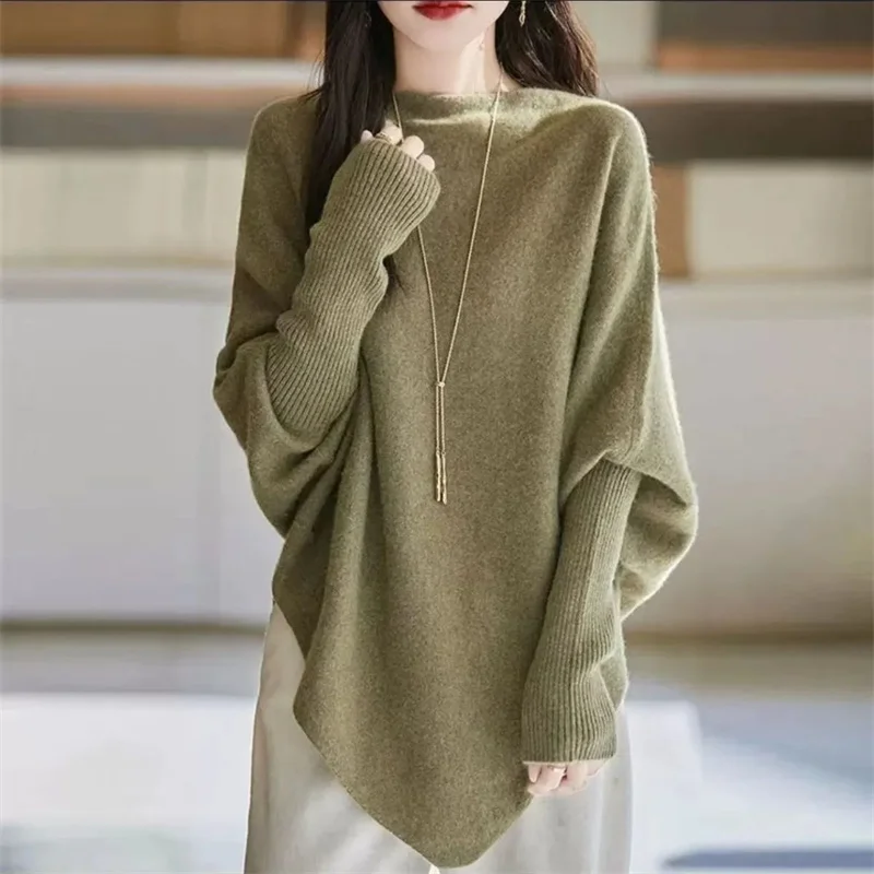 

Новая мода 100% мериносовая шерсть женский пуловер осень-зима офисная женская вязаная шаль с длинным рукавом свободный топ женский популярный свитер