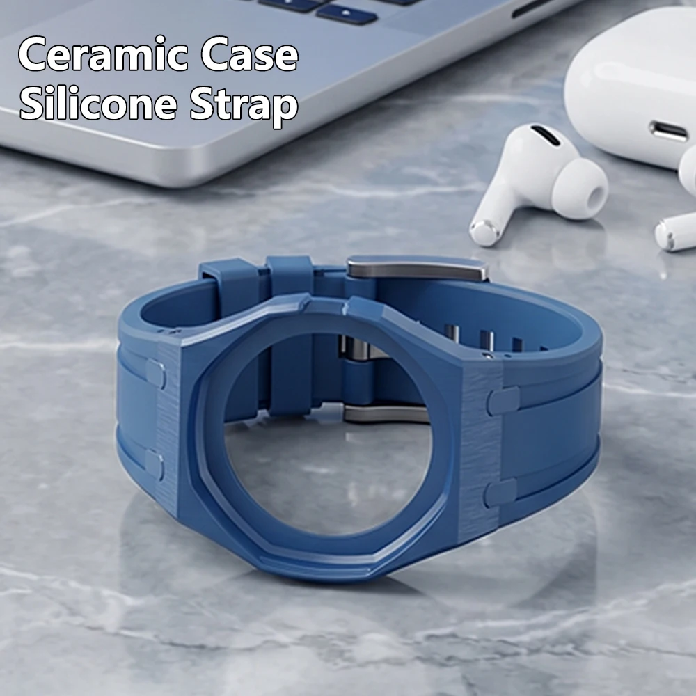 Luxury Modification Kit For Swatch x AP Royal POP Ceramic+Silicone Watch Case Strap Pocket Changer To Wristwatch*